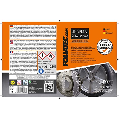 Foliatec Universal 2K Lackspray für 4 Bremssättel,Bremssattel Lack Spray,Hitzebeständig,Gunmetal Metallic Glänzend,400 ml – Bild 4