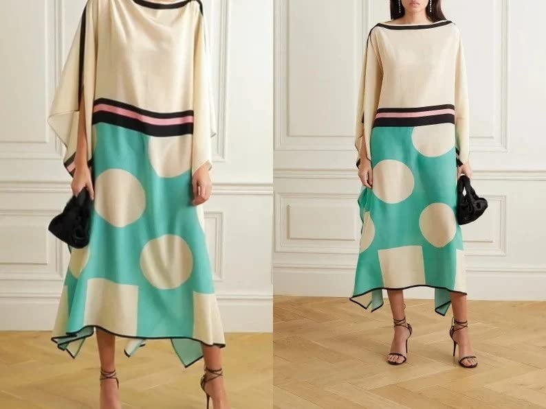 Digital Printed Satin Silk Kaftan for Women Casual Wear,Kurta, Beach wear Kaftan,Luxury Caftan top Regular wear Fancy Dress for Gift Women White3