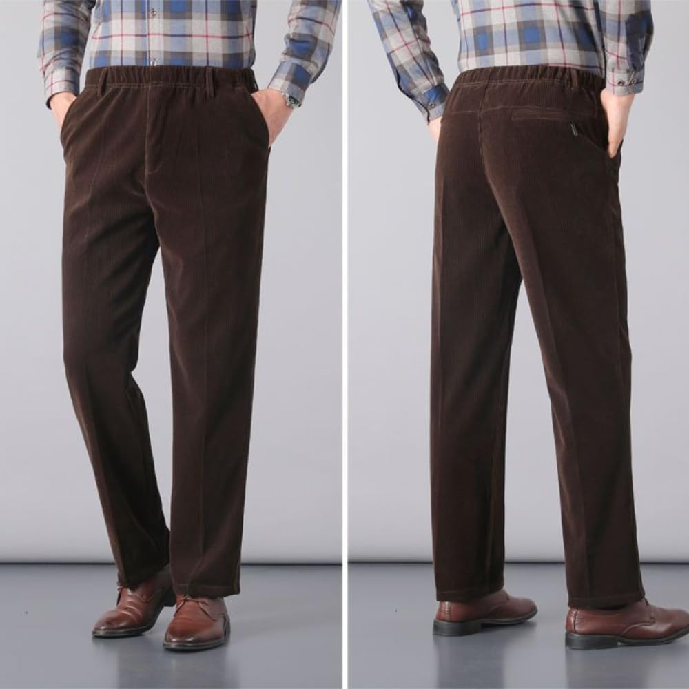 Pantaloni da uomo di mezza età e anziani con elastico in vita in velluto a coste elasticizzati pantaloni dritti in velluto a coste