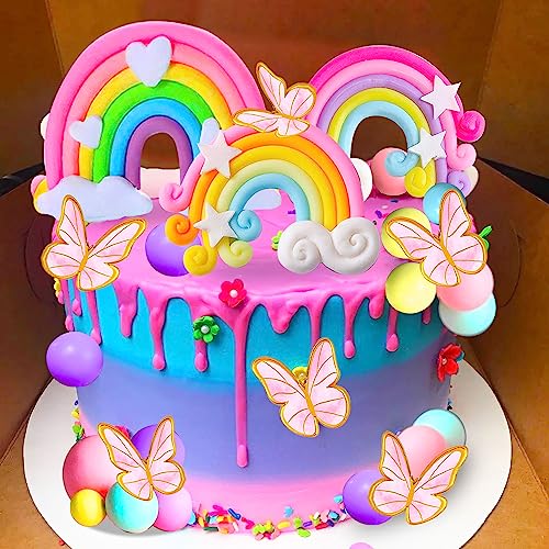 Décoration gâteau licorne rose et arc-en-ciel style bohème chic