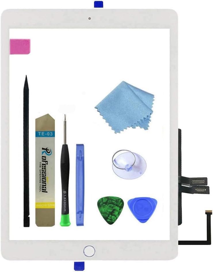 for White iPad 6 2018 6th Generation A1893 A1954 Touch Screen Digitizer Assembly Replacement with Home Button,Camera Bracket,Pre-Installed Adhesive,Tool Repair Kit