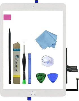 for White iPad 6 2018 6th Generation A1893 A1954 Touch Screen Digitizer Assembly Replacement with Home Button,Camera Bracket,Pre-Installed Adhesive,Tool Repair Kit