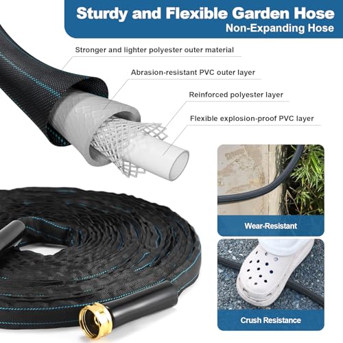 Garden Hose 50ft Lightweight, Non-Expanding, Leak-Proof Metal Connector, No-Knot No-Tangle, Easy to Store and Carry, Wear-Resistant, 3/4GHT Flexible Water Hose, Hose for Yard, Garden, Outdoor - Image 4