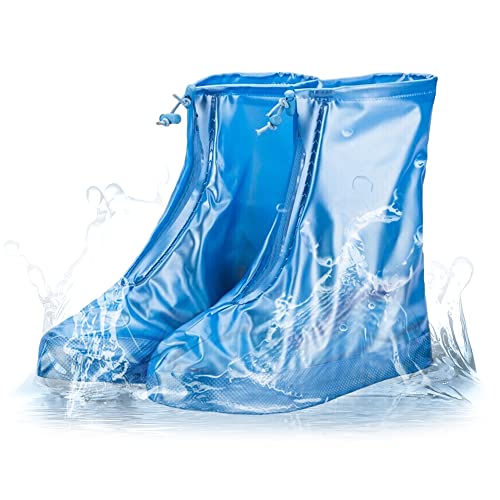 Rain Boot Waterproof Shoes Covers, Sand Control Non-Slip Shoe Cover Galoshes, PVC Rubber Sole Reusable Rain Snow Boots Overshoes for Cycling Outdoor Camping Fishing Garden Travel (XL, Blue)