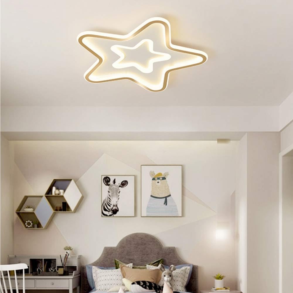 Gold Five-Pointed Star Flush Mount Ceiling Light Star Shaped Lighting Fixture Bedroom Ceiling lamp 16.5/20.4inch Modern Round Ceiling Light Fixture 3000K-6000K Dimmable