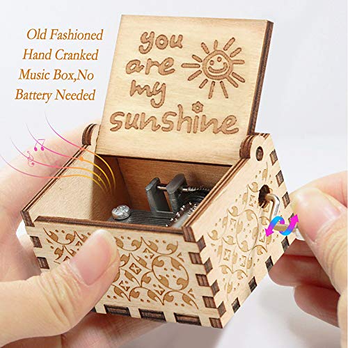 Hexagram You are My Sunshine Music Box Vintage Laser Engraved Wooden Musical Boxes Gifts for Birthday/Valentines Day/Thanksgiving Day/Christmas Cute Hand Cranked Small Sunshine Music Box Home Decor