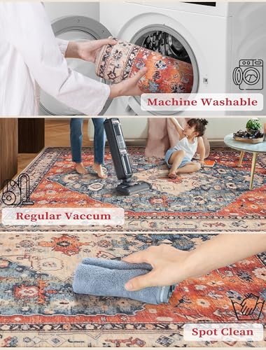 SERISSA Boho Washable Runner Rug, 2'6"x10' Long Non-Slip Tribal Hallway Kitchen Stair Runner Rug Ultra Soft Print Distressed Vintage Floor Carpet for Bedroom Bathroom Laundry Room