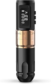 Ambition MARS-U Wireless Tattoo Machine with Adjustable Stroke - Rotary Cartridge Tattoo Machine Pen with 1800mAh Power Coreless Motor Digital LED Display for Professional Tattoo Artist Gold