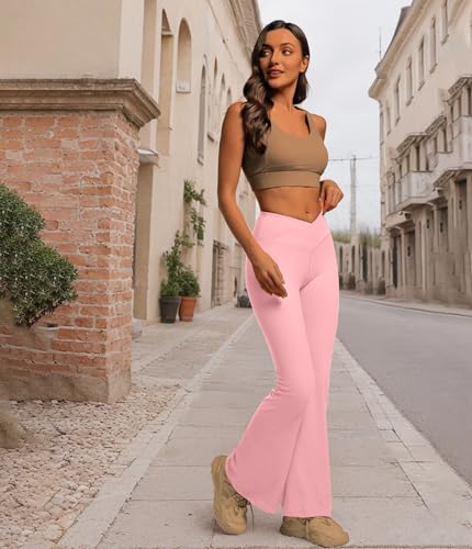 YOAKUKA Calça legging feminina flare para ioga crossover cintura alta controle de barriga boca de si