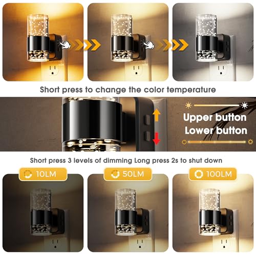 Image of L LOHAS LED Night Lights Plug into Wall, Dimmable Night Light with Dusk-to-Dawn Sensor, Cool White /Soft White /Amber 3 Color Light, Adjustable Brightness, Bubble Nightlight with Rotatable Plug Hallway