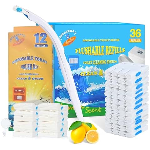 Effacera Disposable Toilet Bowl Brush Holder Cleaning System and 36 Refills Flushable Toilet Refills,Toilet Refills Fresh for Bathroom Scrubber Cleaning Supplies Cover