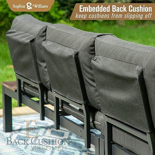 Sophia-William-Aluminum-Outdoor-Sectional-Sofa-Patio-Furniture-Set-L-Shaped-All-Weather-Patio-Conversation-Set-with-Cushions-2-x-Loveseat-with-Built-in-Side-Table-1-x-Coffee-Table-Black Sophia William Aluminum Outdoor Sectional Sofa Patio Furniture Set L Shaped All Weather Patio Conversation Set with Cushions 2 x Loveseat with Built in Side Table 1 x Coffee Table Black