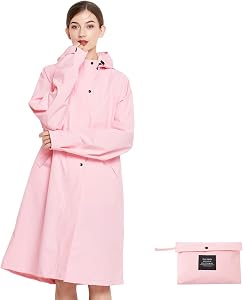 LAMA Long Raincoat for Women, Lightweight Rain Coat with Hooded, Waterproof Rain Jacket, Packable Rainwear