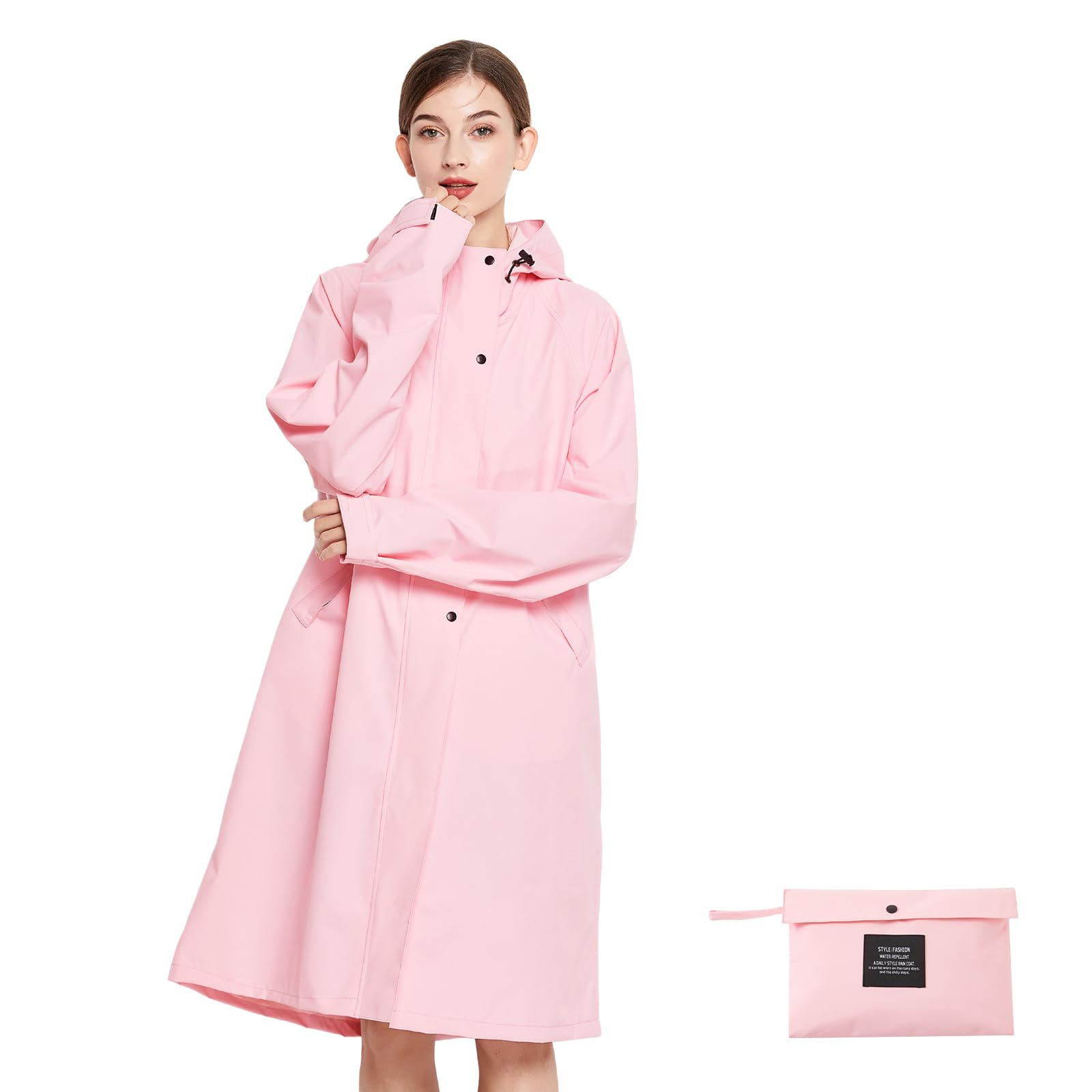 LAMA Long manteau de pluie pour femme, manteau de pluie léger avec capuche, veste de pluie imperméable, vêtement de pluie pliable