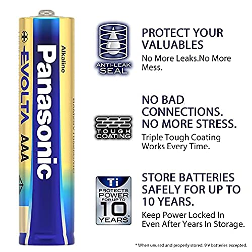 Image of Panasonic Evolta AAA Alkaline Advanced Power, Extra Power Formula, no Mercury add, Anti-Leak Seal, Protects Power for up to 10 Years, Pack of 12