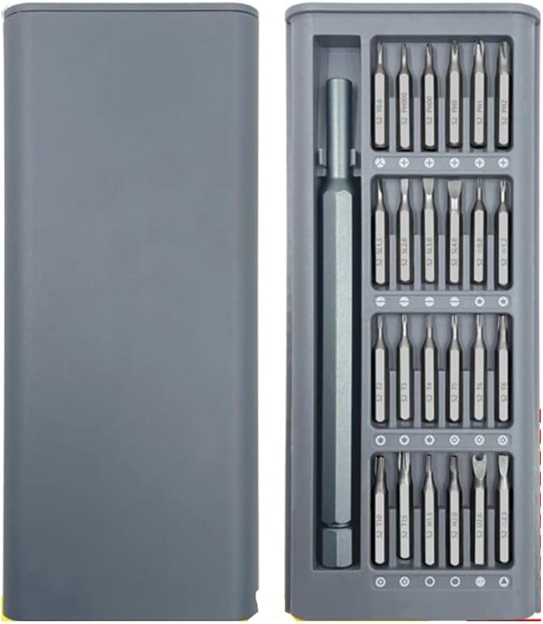 25 in 1 Screwdriver Set Precision S2 Batch Head Mobile Phone Camera Computer Clock Repair Hardware Tool Set, grey, Medium