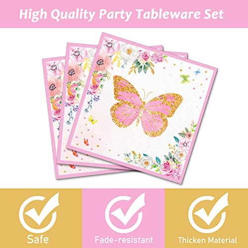 Gisgfim Butterfly Party Supplies Tableware Set For 24 Guests Butterfly Spring Floral Birthday Party Paper Plates Napkins Decorations For Kids Boys Girls Baby Shower #TOP2