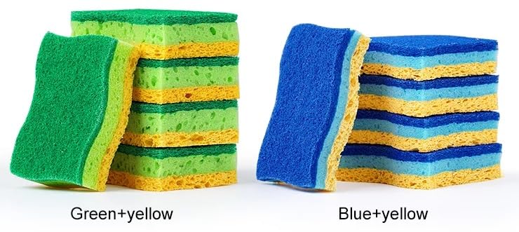 Image of Graham & Ash Co 6 Pack Natural Sponges Plant Based Wood Pulp Non Scratch Sisal Scrubber for Kitchen Bathroom and All Surfaces (6, Green & Yellow)