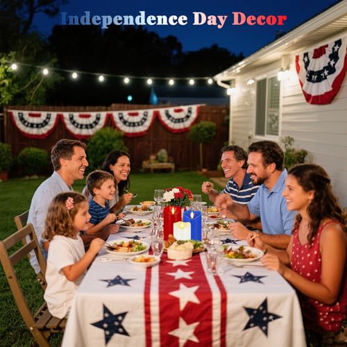 Image of VEEKI 4th of July Flameless Candles, Set of 3 Patriotic LED Candles with Remote & Timer, Flickering Electric Pillar Candles Battery Operated, Red White Blue Candles for Home Independence Day Decor