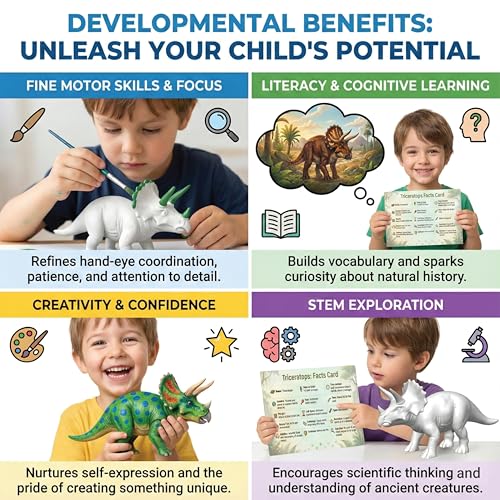 Image of Unscroo DIY 3D Model Painting Kits - Dinosaurs, Ice Age Animals & Unicorns - 3D Printed Art & Craft Hobby Gift for Kids, Teens & Adults - Return Gift Sets (Triceratops Single)