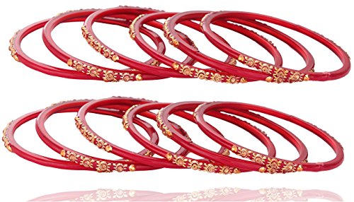 Image of NMII Glass and Studded with Zircon Gemstone or Beads Glossy Finished Bangle set for Women and Girls