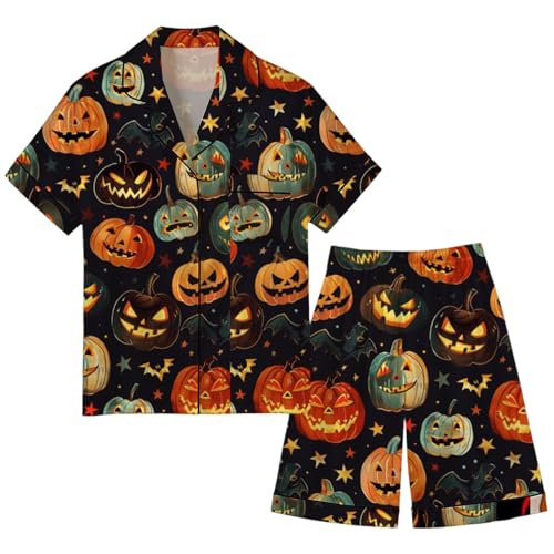 Pijama de manga corta con botones y estampado de Halloween en conjunto de dos piezas suave