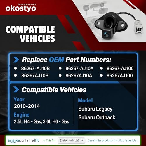 Image of No. 86267AJ10A Rear View Backup Reverse Parking Camera /Rear View Camera | Compatible with Subaru Legacy Outback 2010-2014 2.5i 2.5L 170 Wide Angle Park Assist Camera OE Ref. P /N 86267-AJ10B