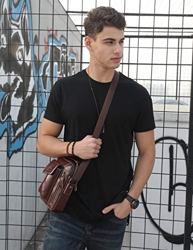 Leather Shoulder Crossbody Bag Men Travel Business Messenger Bag Waterproof Satchel Purses Bag Working Briefcase Teenager College Campus Outdoor Camping Satchel Bag Brown2