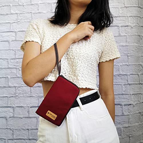 Image of Taianda Women Phone Wristlet Wallet Pouch, Zippered Dual Slots (Wine Red)
