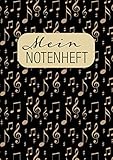  MEIN NOTENHEFT: Schwarz-Goldenes A4 Notenheft für Schule oder Gitarrenunterricht mit Notenaufdruck. 100 Seiten mit Notenlinien.