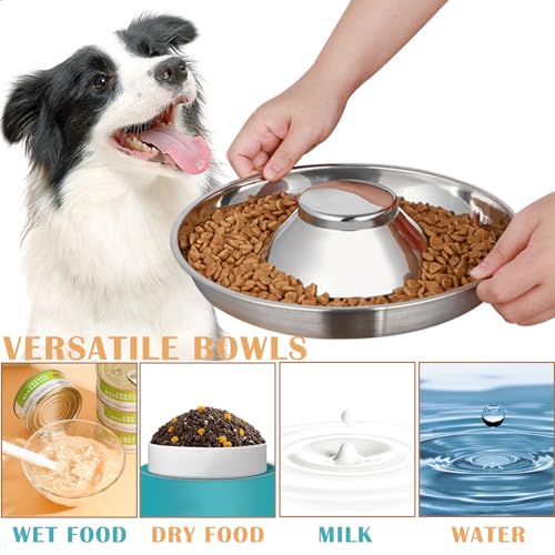 Nexboraque 2 Stück Edelstahl-Welpennäpfe – 25,4 cm Welpen-Futterspender Langsame Futternäpfe für mehrere Welpen – Futter- und Wassernapf für kleine Hunde, Katzen
