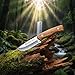 Joker Arrui Outdoor Knife - Full Tang Fixed Blade for Bushcraft and Hunting - 420 Stainless Steel & Olive Wood Handle - Includes Leather Sheath - Made in Spain (3.5