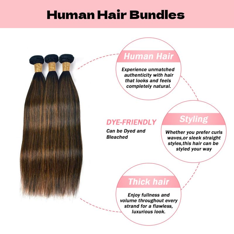 Highlight Brown Human Hair Bundles Straight 18 20 22 Inch Brazilian Virgin Brown Highlight Bundles Human Hair Extension Color P4/30