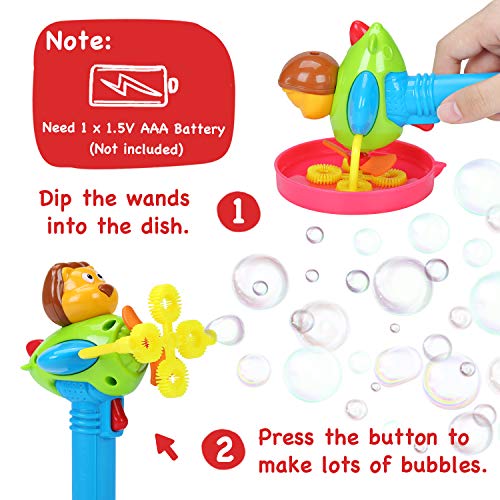 Bubble Gun Blower for Kids - Non-Toxic Bubble Blower with 2 Bubble Solutions - Mini Hand-Held Machine with 4 Wands for Blowing Bubbles - Bubble Toys for Parties, Camping, Outdoor Activities - Thumbnail 7