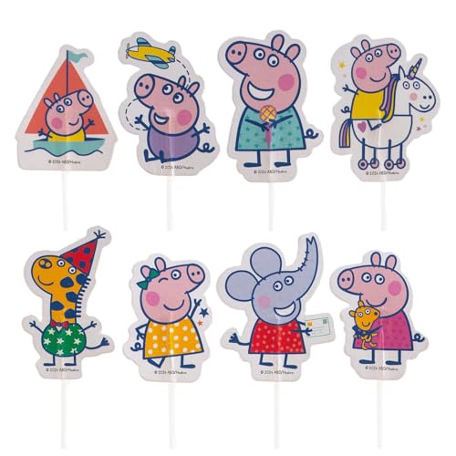 dekora - Cupcake Toppers Peppa Pig – 16 Unidades, 11x5cm | Decoración Oficial para Tartas y Cupcakes
