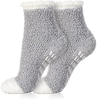 Boyiee Slipper Socks for Women and Girls 1 Pair Casual Winter Warm Fuzzy Bed Socks with Grips Soft Thermal Thick Non Slip Cosy Fluffy Socks for Home Floor Sleeping