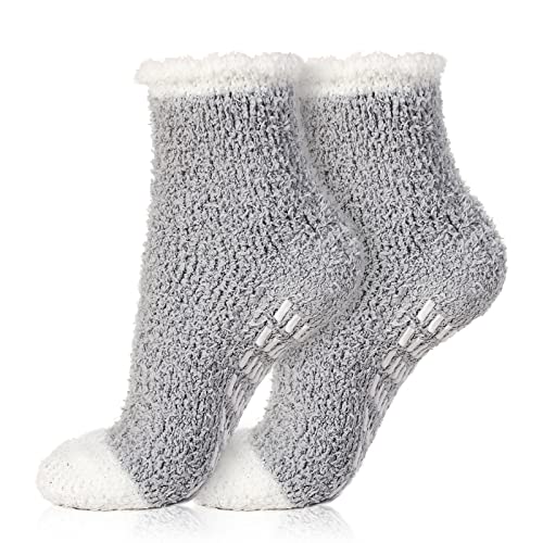 Kuschelsocken Damen Stoppersocken 1 Paar Warm Flauschige Socken Winter Haussocken mit Griff Weich Dick Rutschfest Bettsocken Cover
