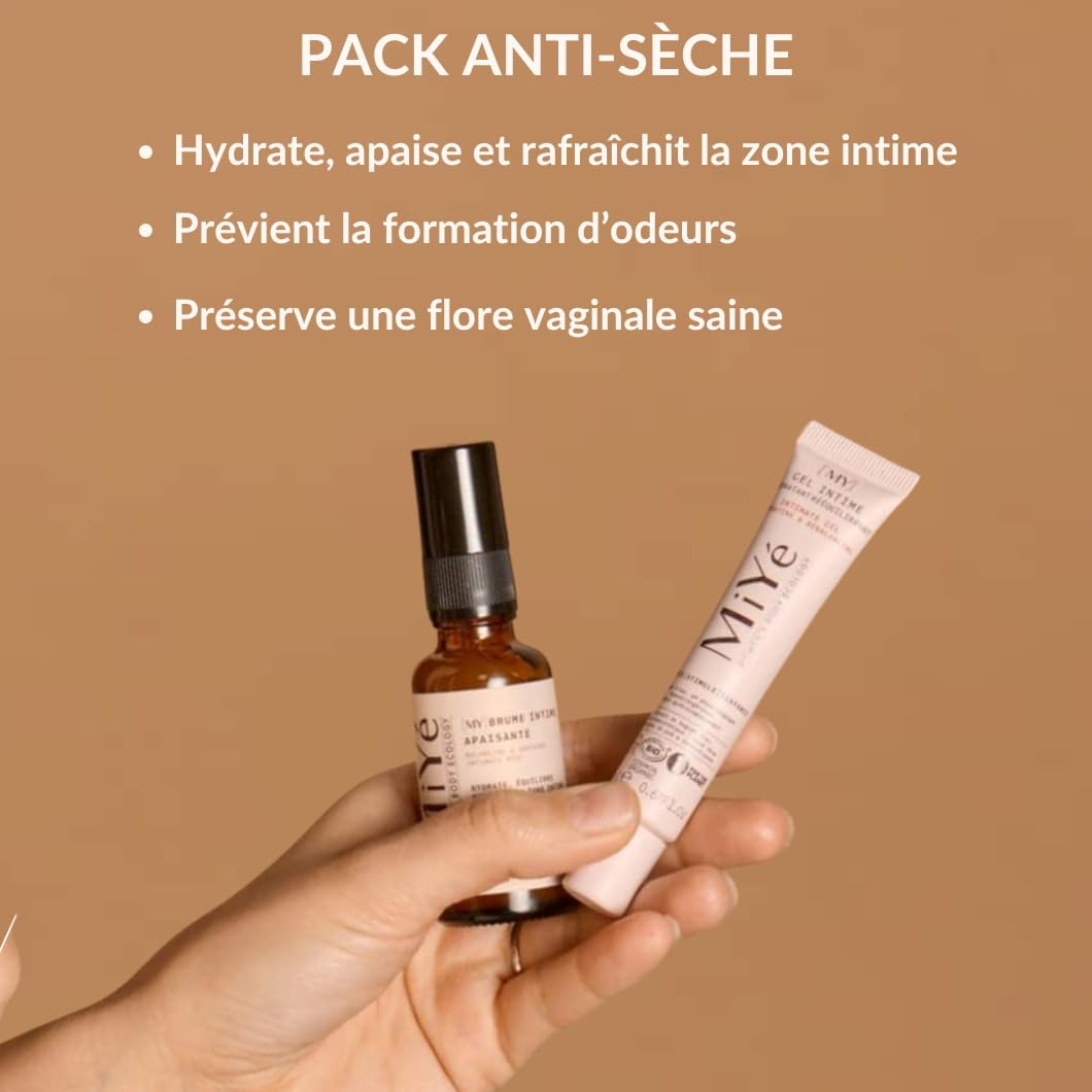 Pack gel intime + brume intime, anti-sècheresse intime & odeurs | Apaise, hydrate & préviens les inconforts intimes | Sans parfum, MiYé