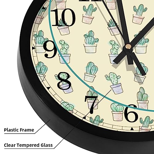 Horloge murale silencieuse pour mieux dormir avec motif cactus jaune - 4