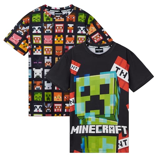 Minecraft Boys Crew Neck T-Shirts, Soft Breathable Material Pack of 2 Boys Gifts