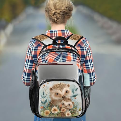 Watercolour Hedgehogs Flower Clear Backpack Stadium Approved PVC Backpacks for Adults Heavy Duty Clear Bag for Work Security Travel College3