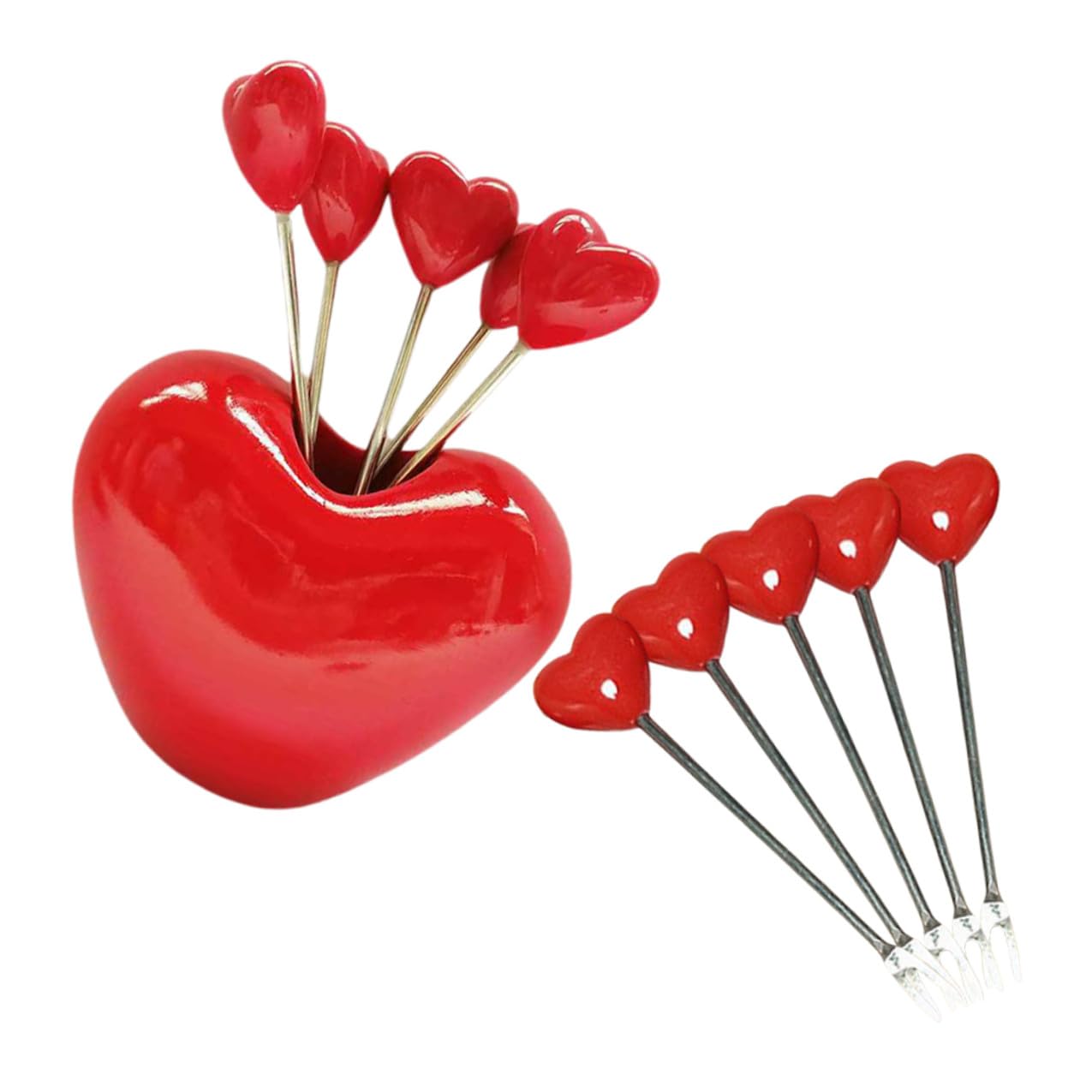 SOLUSTRE 1set Mini Forchette da Frutta e Dessert con Supporto Cuore Forchettine in Resina e Metallo per Antipasti Torte e Cocktail Adatte per Casa Ristorante e Feste