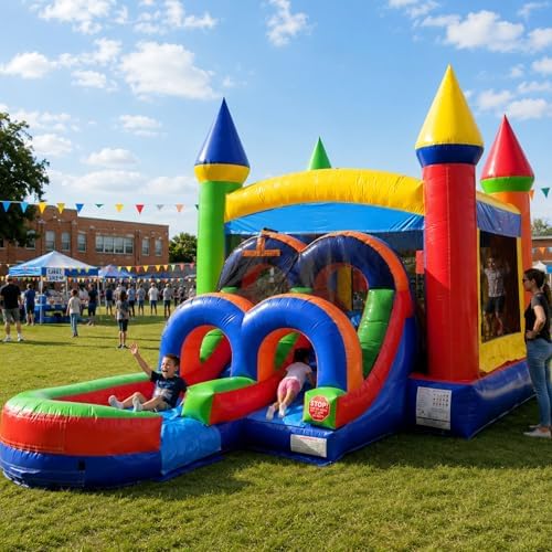 TentandTable Inflatable Bounce House with Water Slide, Rainbow