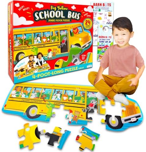 T.S. Shure Jumbo School Bus Floor Puzzle Set – Bundle with a Giant Floor Puzzle, Stickers, and More | Extra Large School Bus Puzzle Set for Kids image 5