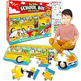 T.S. Shure Jumbo School Bus Floor Puzzle Set – Bundle with a Giant Floor Puzzle, Stickers, and More | Extra Large School Bus Puzzle Set for Kids