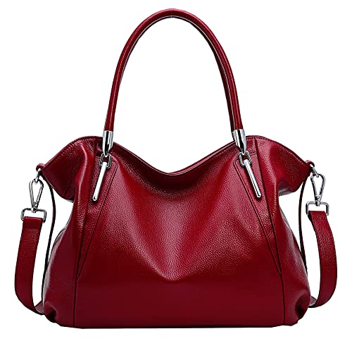 Image of HESHE Leather Shoulder Purses for Women Tote Handbags Satchel Hobo Handbag | Designer Genuine Leather Travel Top Handle Work Bag Ladies Crossbody Purses Adjustable Straps Large Capacity Zippered Closure
