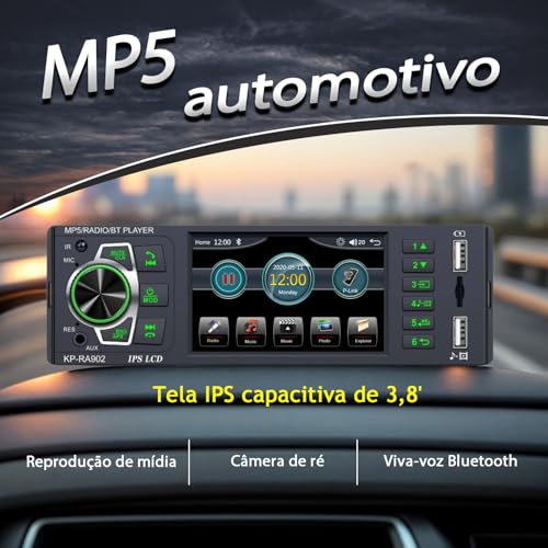 Central Multimídia Automotivo Bluetooth – Som de Carro com MP5 Player, Espelhamento de Tela, Câmera