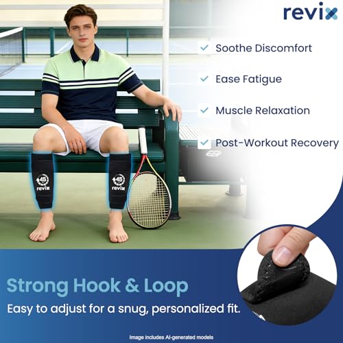 Image of REVIX Calf Ice Packs, 45-Min Long Lasting Ice Packs for Injuries Reusable | Shin Splints Relief Gel Cold Packs with Ice Grid Design, Cold Therapy Compression Sleeves for Calf, Leg, Arm Pain, 2 Packs