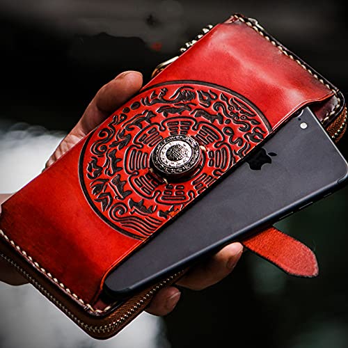 Daifuku First layer cowhide Zip Around Wallet Zipper Clutch Purse Coin Card Slots Collection wallet for men and women (C)3