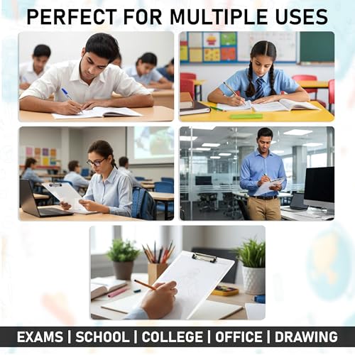Image of GLUN Foggy Transparent Acrylic Exam Board with Ruler Marks, Exam Pad Clipboard, 14 x 10 Inches, Writing Board for Exams, School & Office Use